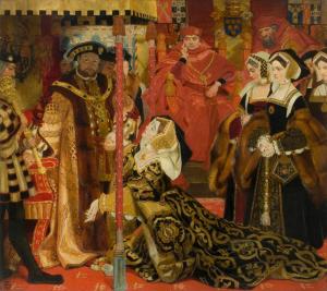 Catarina implora ao seu marido por justiça, em Blackfriars Hall.