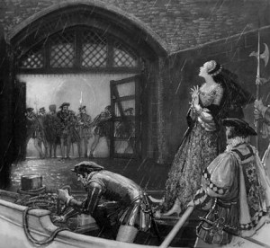 Ana Bolena na barca atravessando os portões da Torre, por Millar Watt.