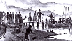 Partida de D. Pedro, duque de Bragança, D, Amélia de Leuchtenberg, e D. Maria da Glória, na madrugada de sete de Abril de 1831.