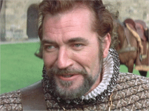 Nigel Davenport no papel de James Hepburn, 4° conde de Bothwell.