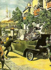 O assassinato do arquiduque Francisco Ferdinando em Saravejo, no dia 28 de junho de 1914.