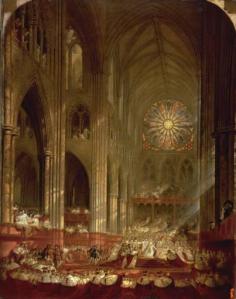 Interior da Abadia de Westminster no dia da coroação da rainha Vitória. Tela de John Martin, 1839.