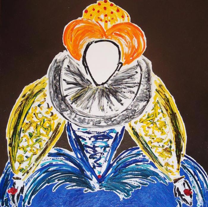 Arte contemporânea, retratando Elizabeth I da Inglaterra, feita pela artista Aline Pascholati (acrílico e óleo sobre tela, 80X80cm, 2015).