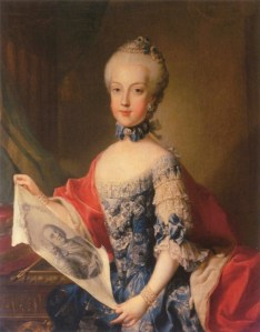 Arquiduquesa Maria Carolina, por artista desconhecido (c. 1765-7). No retrato, ela usa o mesmo vestido de sua irmã, Maria Josefa.