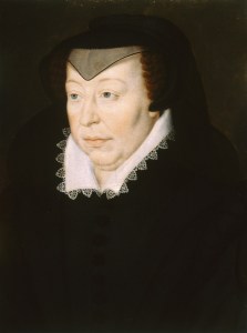 Retrato da rainha-mãe Catarina de Médicis, executado a partir da obra de François Clouet.