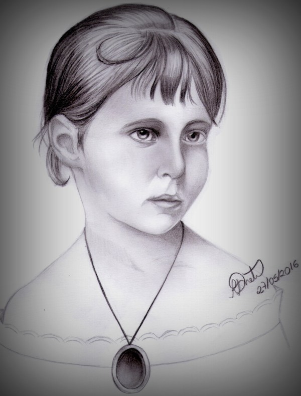 Princesa Alix de Hesse e do Reno (c. 1877). Desenho de Renato Drummond Tapioca Neto. Grafite sobre papel A4. 