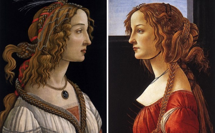 Retratos de duas jovens desconhecidas, pintados por Botticelli na década de 1480. É possível que as telas representem a mesma pessoa: Simonetta Vespucci.